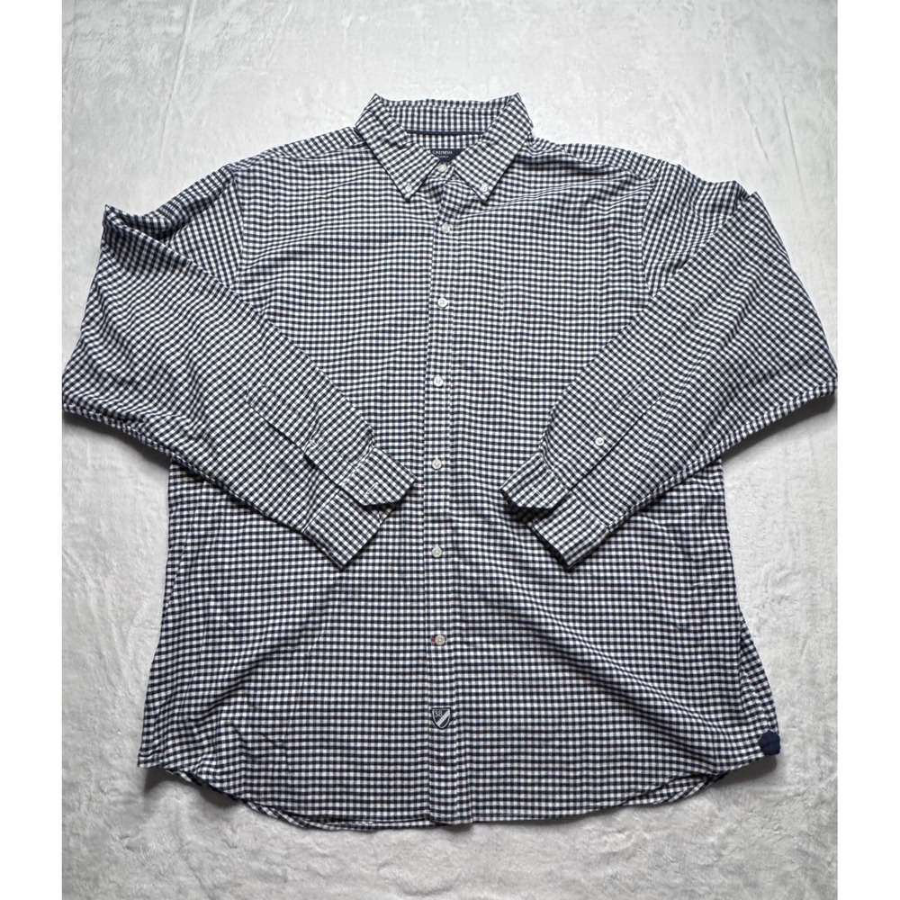 Cremieux Classics Mens XL Gingham Button Down Shirt Navy Blue White Long Sleeve